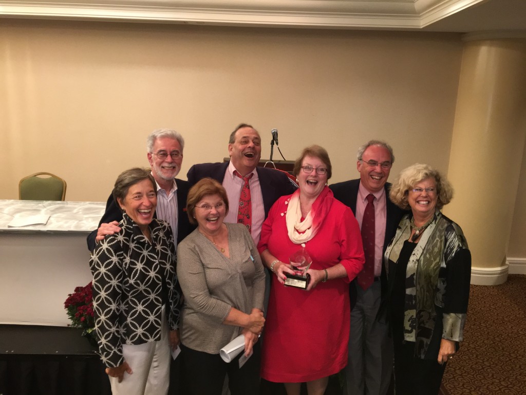 Classmates celebrating at FHTR Awards dinner. Front (L to R): Susan Murphy, Lorraine Skalkp, Marty Sherman, ??. Back (L to r): Paul Cashman, Ron Skalko, Rick Saltz.