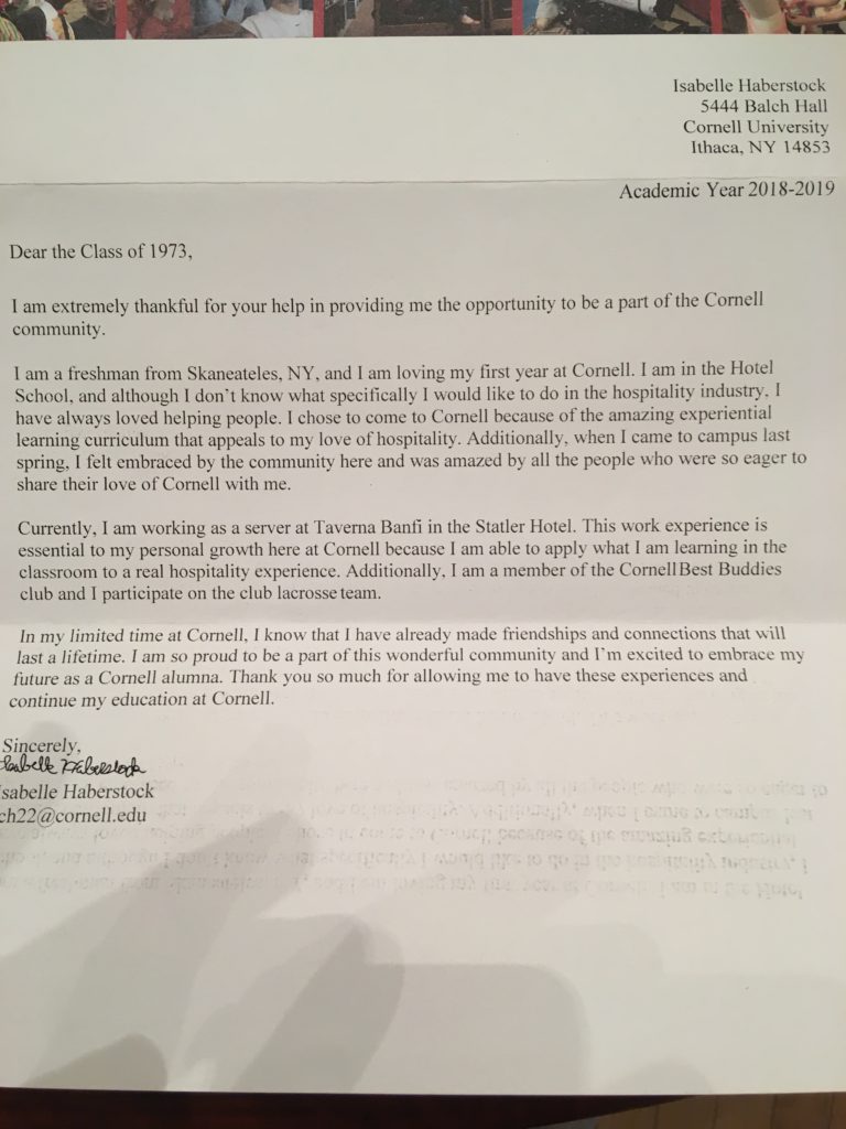 Isabelle Haberstock '22 letter 2018